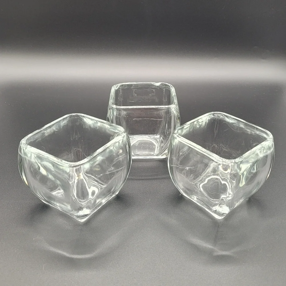 Votive Tapered Square Clear Glass Curved Vase Flower Pot Candy Dish Set of 3​​​